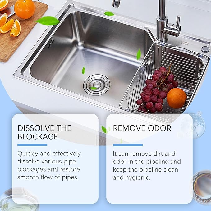 Drain Unclogging and Cleaning Powder - Kitchen &amp Bathroom Pipe Cleaner Removes Blockages Dirt Odors and Leaves A Fresh Scent(2PCS)