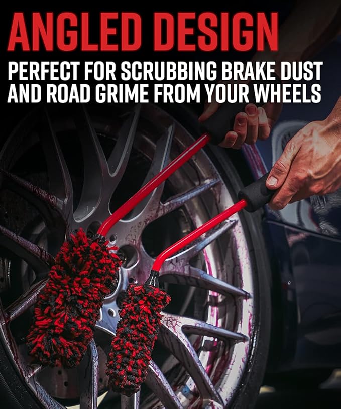 Adam's Polishes Angled Wheel Detailing Brush - Car Cleaning Wheel Brush |Use W/Wheel Cleaner Rim Cleaner Chrome Cleaner | Car Wash Brush Cleans Brake Dust from Barrels &amp Hard to Reach Areas (Sma