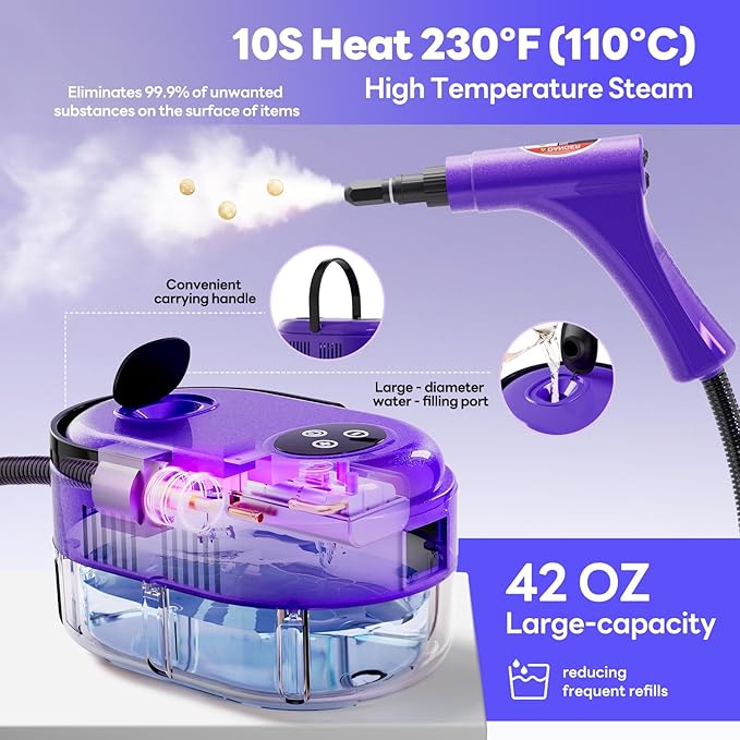 Handheld Steam Cleaner 10s Fast Handheld Heating Steamer for Cleaning 15-in-1 High Pressure Steam Cleaner for Home &amp Kitchen Grease Grout TileFloorCouch and Car