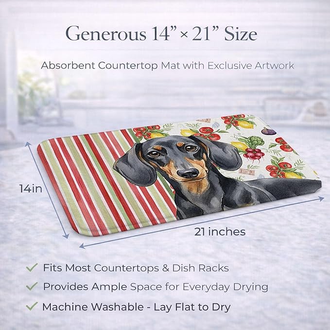 Caroline's Treasures Black and Tan Dachshund Vegetables Dish Drying Mat Absorbent Dish Drying Mat Pad for Kitchen Counter Dish Drainer Mat for Countertop 14 x 21 Multicolor