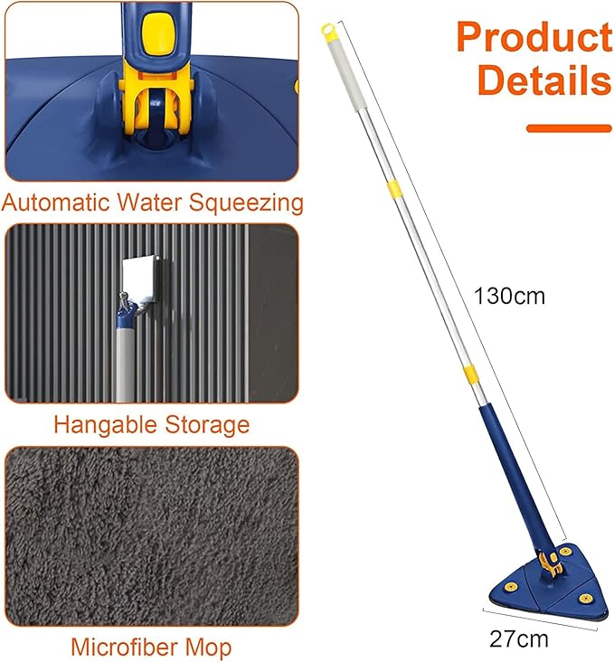360 Degree Rotating Triangle Cleaning Mop Rotating Adjustable Cleaning Mop 2 Reusable Washable Pads 12027(A)