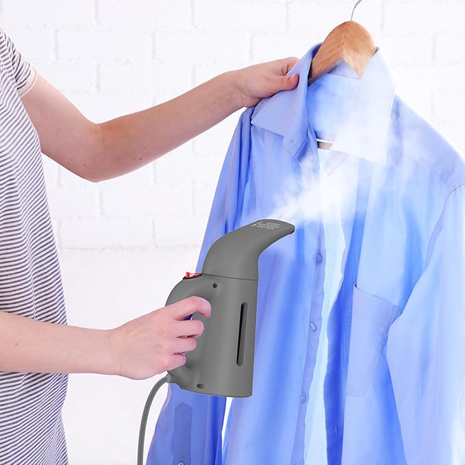 Steamer for Clothes Handheld Garment Steamer Portable Clothes Steamer Remove Wrinkle 180ml Water Tank 12 minutes Continuous Steam 2.3 meter Cord Ideal for ALL Fabrics One button Design (Gray)