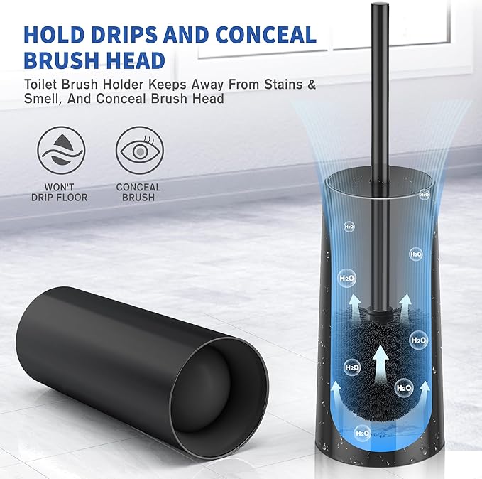 Toilet Brush and Holder 2 Pack Toilet Brush Stainless Steel Toilet Bowl Brush for Bathroom Toilet-Ergonomic ElegantDurable (Black)