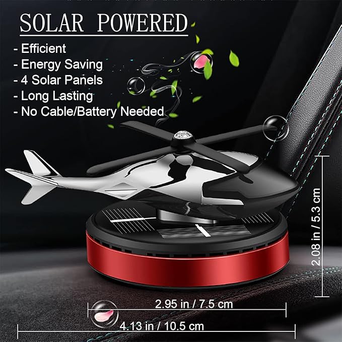 Al Alloy Solar Powered Rotating Helicopter Shape Car air purifier Home and Car Interior Decoration Accessories (Red)