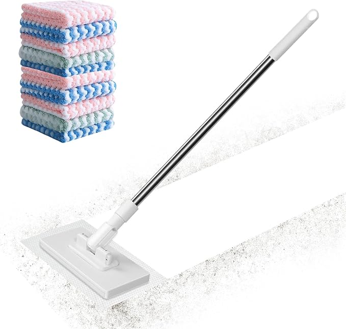 Disposables Dust Mop Automatic Cloth Changing Lazy Mop 100x16x8cm Detachable Press Face Towel Clamp Wipes Cleaning Mops 360° Rotating and 10 Reusable Cloth for Hardwood Bathroom Window