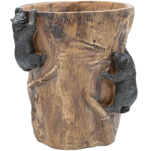 BLACK FOREST DECOR Climbing Black Bears Waste Basket – Rustic Bathroom Trash Can – 8.5 x 10