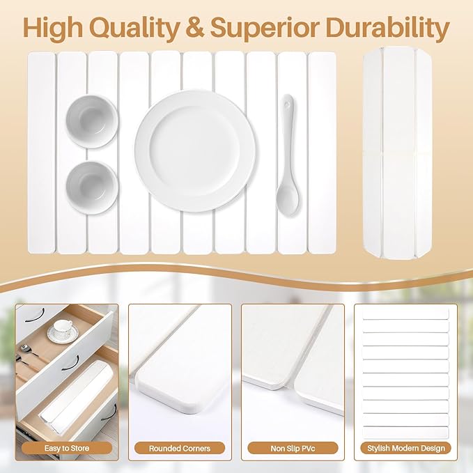 2 PCS Quick Dry Stone Dishes Mats for Kitchen CounterCollapsible Quick Drying Dish MatsUltra Absorbent Diatomaceous Earth Mats for Dishes Bottles Cups Match Any Countertop（White 24×16&amp 8x4）