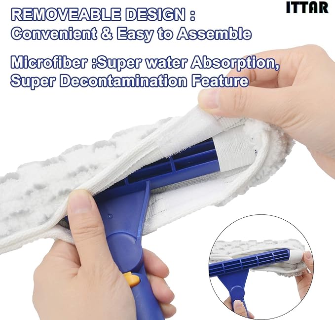 ITTAR Window Squeegee with 2 Sets Stainless Steel Pole Squeegee Cleaning Tools with Microfiber Pads 60-72 Telescopic Window Washing Kit Professional Squeegee Cleaner for Home Car Outside Glass