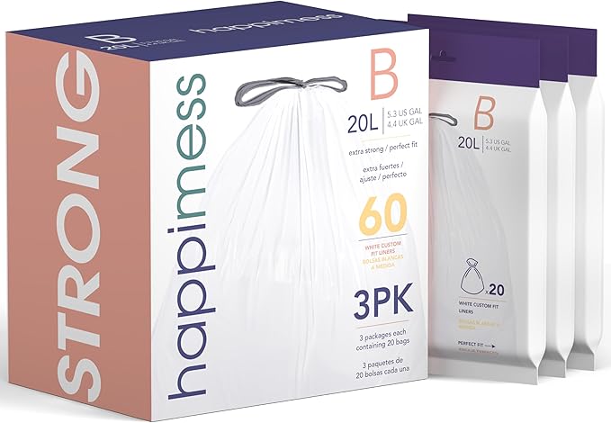 Eyely MPH3000B-WHITE Phoenix 5.3-Gallon Drawstring Unscented Trash Can Liner White (60-Count 3-Packs of 20 Liners)