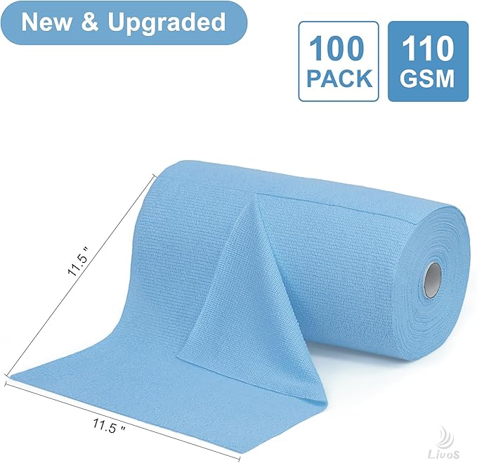 LIVOS Microfiber Cleaning Cloth Roll - 100 Pack Reusable Paper Towels Microfiber Towels for Car Super Absorbent Cleaning Rags for HouseKitchenWindow-Blue 11.5x11.5|Lightweight Quickly Dry