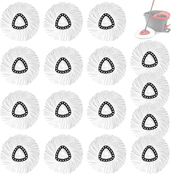 16Pack Spin Mop Replacement HeadsSpinning Mop Replace Head for Floor Cleaning 100% Microfiber Mop Head Replacement Compatible with Triangle Spin Mop Refill for Easy Wring MopWhite