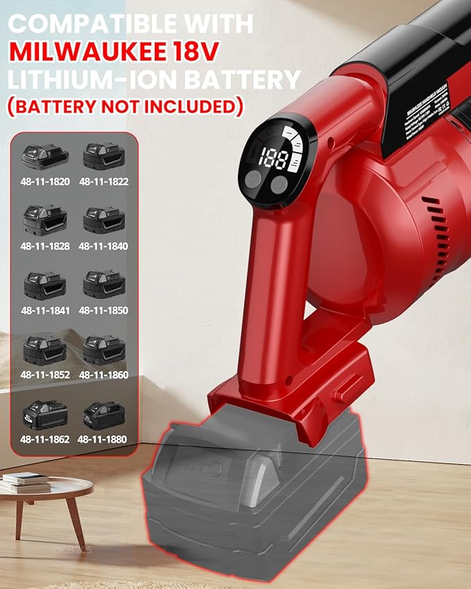 Cordless Vacuum Cleaner for Milwaukee M18 Battery 7-in-1 Lightweight Stick Vacuum with HEPA Filter 35KPA Suction 350W Brushless Motor 3 Modes for Floor Carpet Car(Battery Not Included)