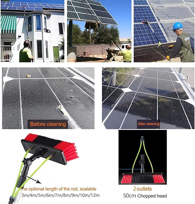 Telescopic Window Cleaning Pole with Water Fed Extendable Brush Ideal for Conservatory Roof Photovoltaic Panel Cleaning 50CM Brush Head 6m Pole Included