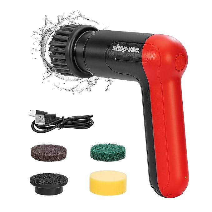 Shop-Vac Cordless Spin Scrubber 2-Speed (180/240RPM) Electric Cleaning Brush with 5 Multi-Surface Heads 2000mAh Battery 60-Min Runtime for Kitchen &amp Bathroom