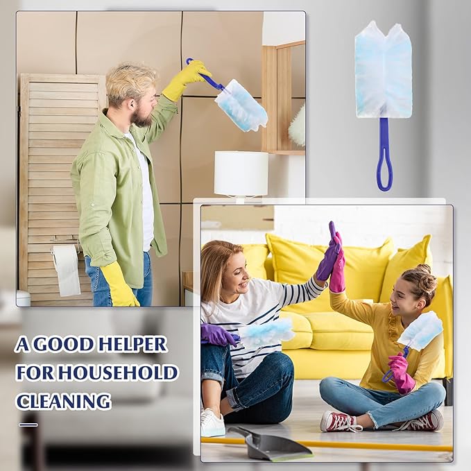 Yaomiao 120 Pcs Duster Refills for Cleaning Includes 100 Disposable Duster Refills Bulk with 20 Replacement Handle for Cleaning Office Home Blinds Ceiling Fans Furniture(Blue)