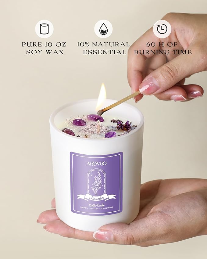 AOOVOO Rose/Vanilla/Eucalyptus/Lavender Scented Candles for Women - Aromatherapy Candle with Crystals Inside 40oz Soy Candles for Home Scented Birthday Gifts Mothers Day Candle for Women Mom