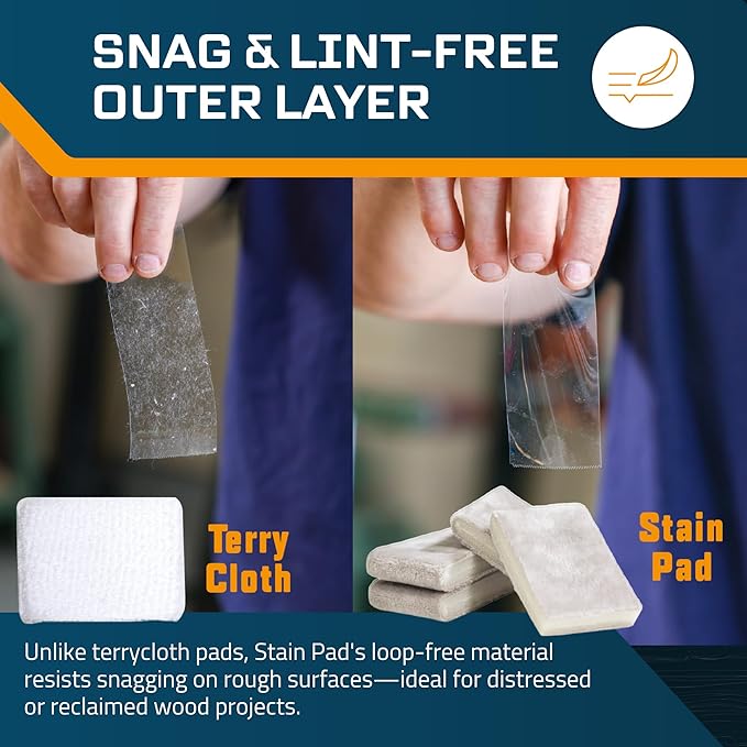 MāKRS Double Thick Stain Pad Cut-to-Size Staining Pads 2-Pack Lint Snag Streak-Free Applicator Micro Brush Material Wood Stains and Oil Based Finishes Easy to Use with Consistent Application
