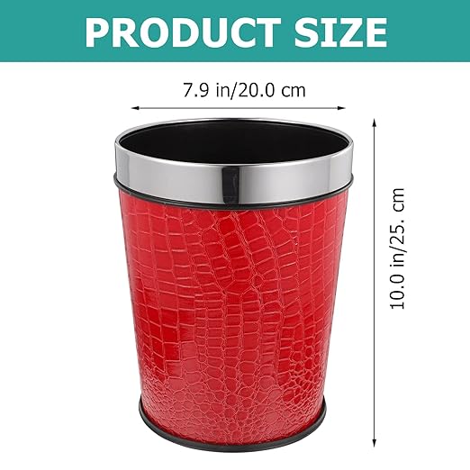 Pu Leather Trash Bin Office Trash Can Lidless Garbage Bin Toilet Paper Basket Sundries Container Recycling Bucket for Kitchen Office Bedroom 5l Red