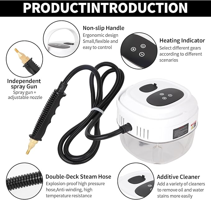Steam Cleaner for Home Steamer for Cleaning 6-Level 10s Heat-Up &amp 1.5L Tank Handheld Steam Cleaner for Car Detailing Home Tile Grout Furniture