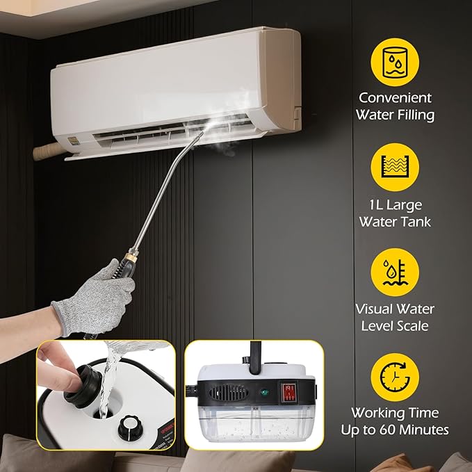 Dyna-Living Steam Cleaner 2500W Car Steamer for Auto Detailing Handheld Steamer Cleaner for Home High Pressure Steam Cleaner with 1L Water Tank Portable Steamer for Cleaning Kitchen