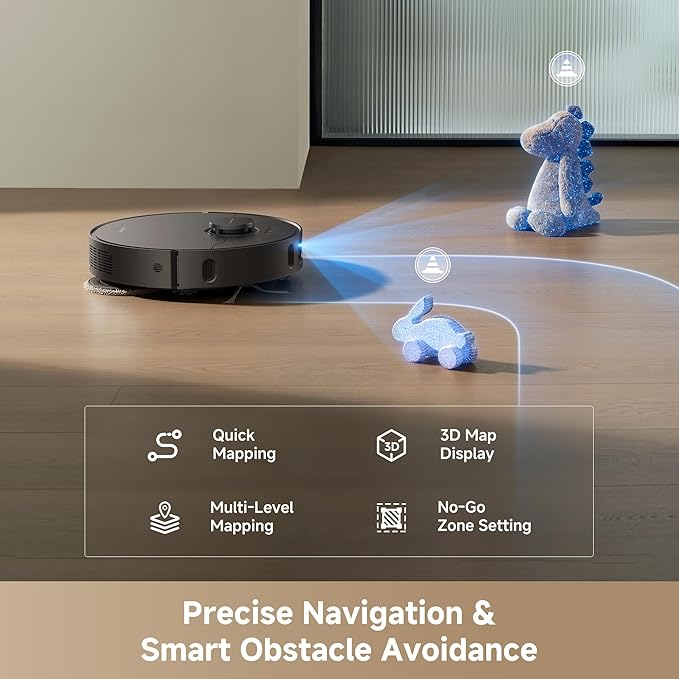 DREAME D30 Ultra Robot Vacuum and Mop 25000Pa Powerful Suction All-in-One Base Station with 100 Days Auto-Empty MopExtend Tech for Edge Cleaning Smart Obstacle Avoidance Black