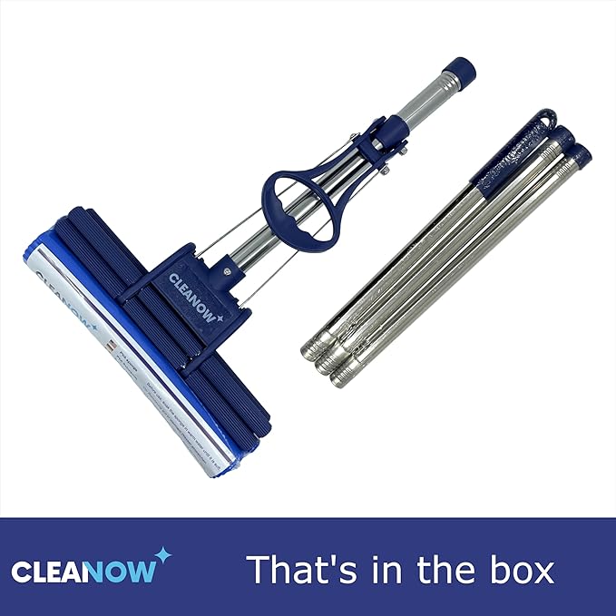OneTouch GO! Floor Cleaner Wring Mop Cleaning Tool with Wringing Function - Sponge mop for Cleaning Floors- with PVA Sponge and Stainless Steel mop Handle
