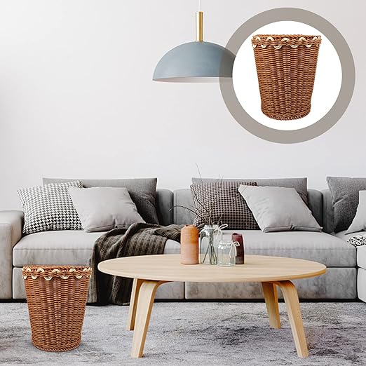 Cabilock Woven Trash Can for Home Multi-Functional Decorative Storage Basket for Desktop Use Rustic Round Design Lightweight and Portable for Organizing Sundries and Waste