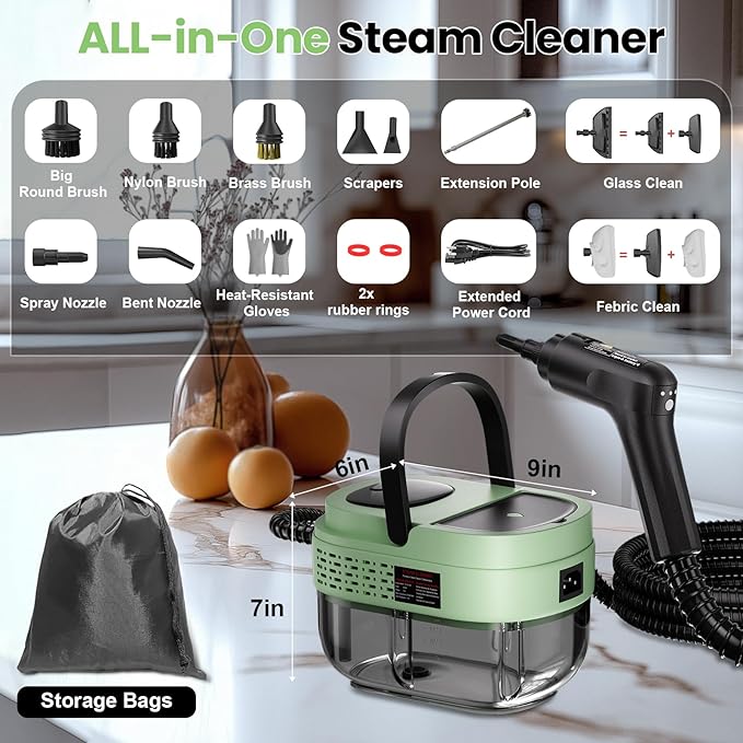 Handheld Steam Cleaner for Home 2500W High Pressure Steam Cleaner for Car Detailing 3 Steam Levels 1600Ml Tank High Heat Steamer for Bed Bugs Couch Furniture Kitchen Bathroom Floors