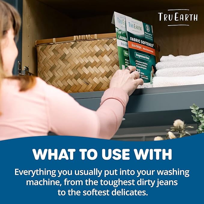 Tru Earth Fabric Softener Strips for Washing Machine Alternative to Fabric Softener Liquid and Pods Fresh Linen Scent Booster Up to 128 Loads Per 64-Count