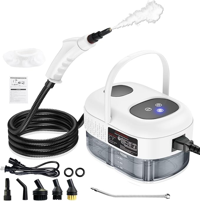Handheld Steam Cleaner with Touch Screen Portable Steamer for Cleaning Hand Held Steamer Cleaner Pressurized Hand Steam Cleaner for Home Car Detailing Walls Grout Couch Tile Carpet White