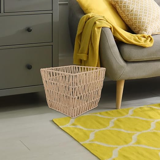 ARTIBETTER Woven Waste Basket Handcrafted Trash Can with Hollow Design 13.5 Inch Light Brown Woven Wastepaper Bin for Home Bathroom Kitchen Storage and Organization