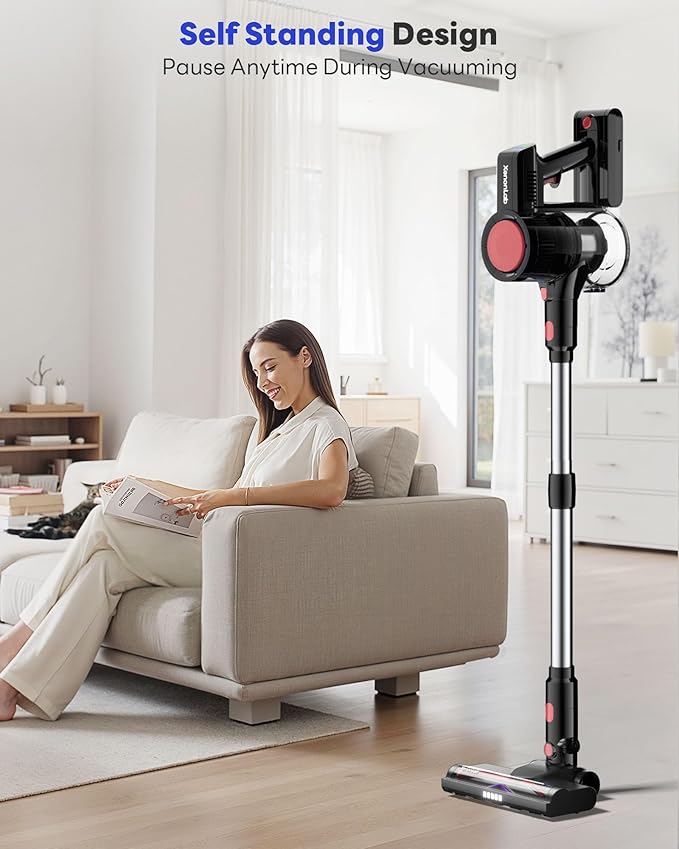 Cordless Vacuum Cleaner 45KPA Stick Vacuum Cleaners for Home with Up to 45 Mins Runtime 6-in-1 Rechargeable Lightweight Vacuum with Powerful Suction for Carpets Pet Hair Hardwood Floors