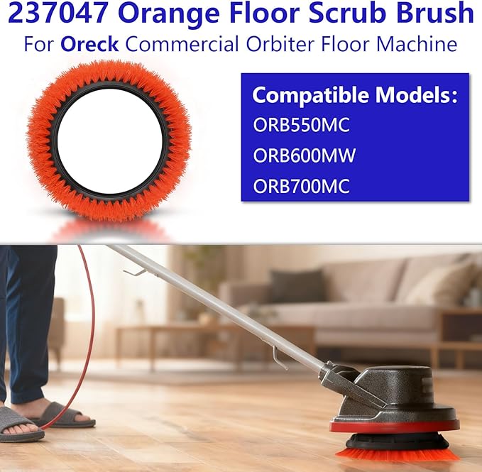 2 Pack 237047 Orange Commercial Tile and Resilient Floor Scrub Brush Replacement for Oreck Commercial ORB550MC ORB600MW and ORB700MC Floor Machines Heavy-Duty Brush 10.5 in. Diameter