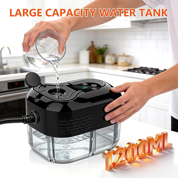 Steam Cleaner for Home &amp Car - 1200ML Water Tank 15s Heat-Up Portable Steamer for Cleaning 6 Level Handheld Steam Cleaner for Car Detailing with 6 Accessories for Furniture Grease Carpet Grout