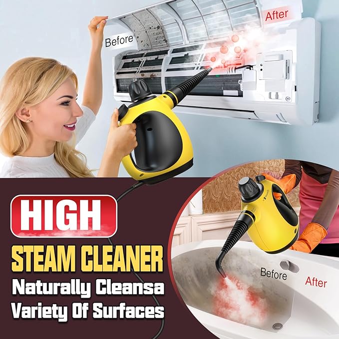 Pressurized Handheld Steam Cleaner for Home Multi-Surface Steamer with 12 Accessories 12.8oz Natural Steamer for Cleaning Car Bathroom Shower Upholstery Grout Window Grease