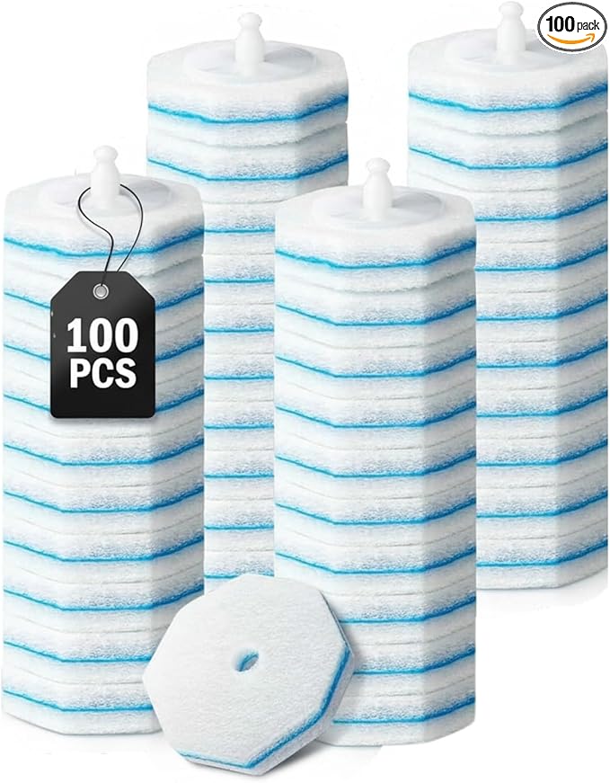 Disposable Toilet Wand Refills Compatible with Most Bowl Brush Wands Deep Cleaning Scrubber Pads for Stain Removal (100 WHITE)