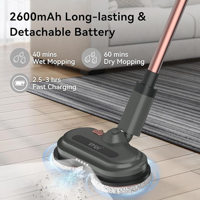 Cordless Electric Mop Electric Floor Cleaner with Water Sprayer &amp LED Headlights Up to 60 mins Lasting Time Powerful Spin Mop with Extendable Tube Self-Propelled Floor Cleaning Solution inclu