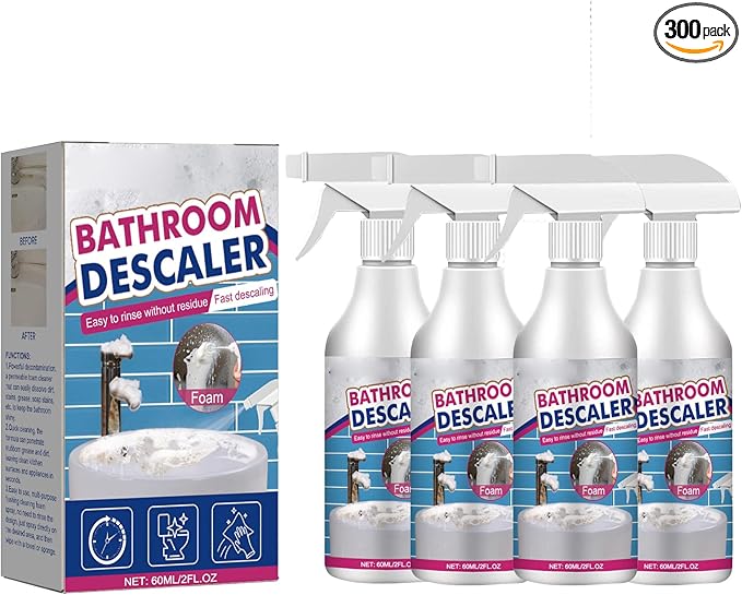 Bathroom Cleaner Spray Foam Rinse Cleaning for Tub Tile Toilet Shower Glass Sink Effectively Removes Stubborn Stains Limescale Soap Scum Bathroom Descaler for Daily Deep Clean (4PCS)
