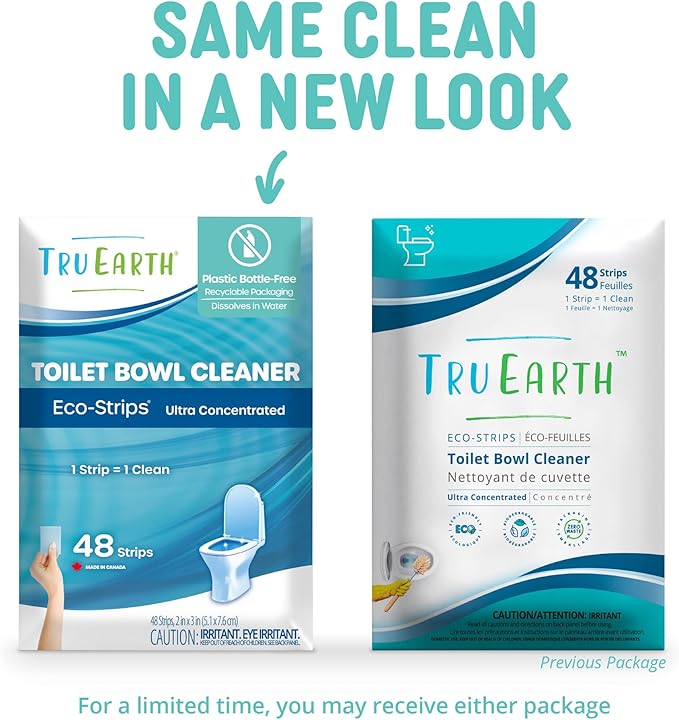 Tru Earth Toilet Bowl Cleaner Eco-Strips | Plastic Jug-Free Septic-Safe For Cleaning | Easy to Use | 48 Strips