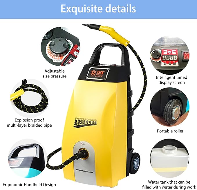 3.5L High - Temp Steam Engine Cleaner: 3000W High - Pressure Multi - Use Steam Washer for Home Car Washing &amp AC Cleaning w/Continuous Steam 6 Accessories &amp 40 - sec Heat - Up.