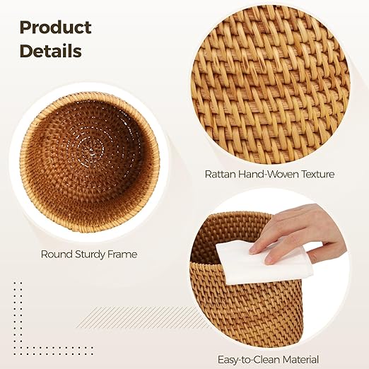 OMISTAR Rattan Trash Can Hand-Woven Small Waste Basket with Open Top Rustic Brown Cylindrical Shape Lightweight Trash Basket for Bathroom Bedroom Office 6.7 x 5.5 x 6.7 in