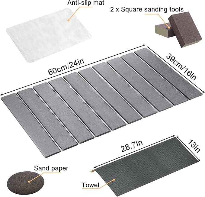 Large Stone Dish Drying Mat for Kitchen Counter with 3 Sanding block and Towel 24×16 Quick Drying Diatomaceous EarthSuper Absorbent Anti Slip MatBirthday Gfts for Women Mom Grandma Dark Gray