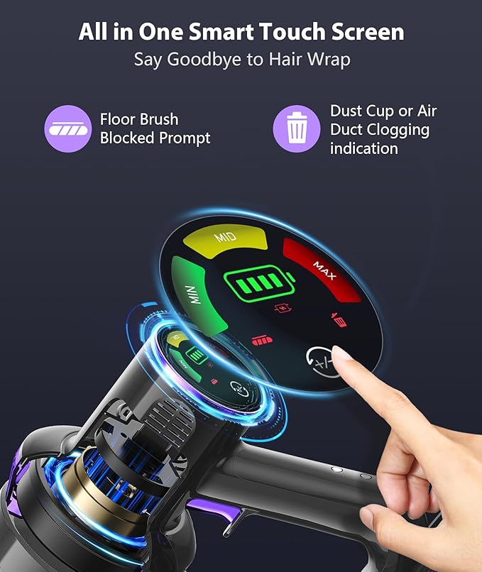 Cordless Vacuum Cleaner 600W 55KPA 60Mins Vacuum Cleaners for HomeAnti-tangle Wireless VacummRechargeable Vacuum With Green LightPowerful Stick Vacuum for Carpet/Hardwood FloorsPet HairPurple