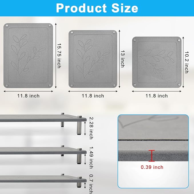 3Pcs Nesting Stone Drying Mat for Kitchen Counter Quick Drying Dish Drying Mat with Non-Slip Feet Super Absorbent Heat Resistant Diatomaceous Earth Dish Drying Mat for Dishes Bottles Cups-Leaf