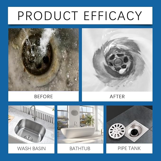 Drain Cleaner for Home Kitchen and Bathroom - Unclog &amp Deodorize Pipes Remove Stubborn Stains Fast Acting Formula(1PCS)
