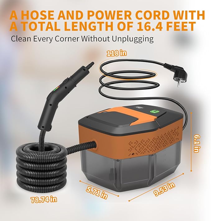 Steam Cleaner3-Level Adjustable Handle60.87oz Tank 15s Heat-Up2500w Portable Steamer for CleaningHandheld Steam Cleaner for Home for DirtGreaseBed BugsGroutTileFloorCar