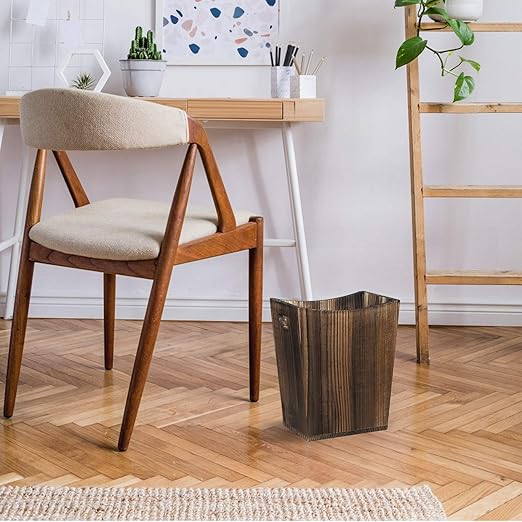 LIANTRAL Wood Trash Can Waste Basket for Bathroom Office Trash Can Rustic Farmhouse Style Wastebasket Bin Small Wastebaskets for Bathroom Office Bedroom Living Room Brown