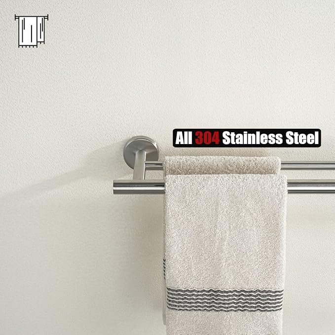 JQK Double Bath Towel Bar 20.5 Inch 304 Stainless Steel Thicken 0.8mm Towel Rack Bathroom Towel Holder Brushed Finished Wall Mount Useable Length 18 Inch TB100L18-BN
