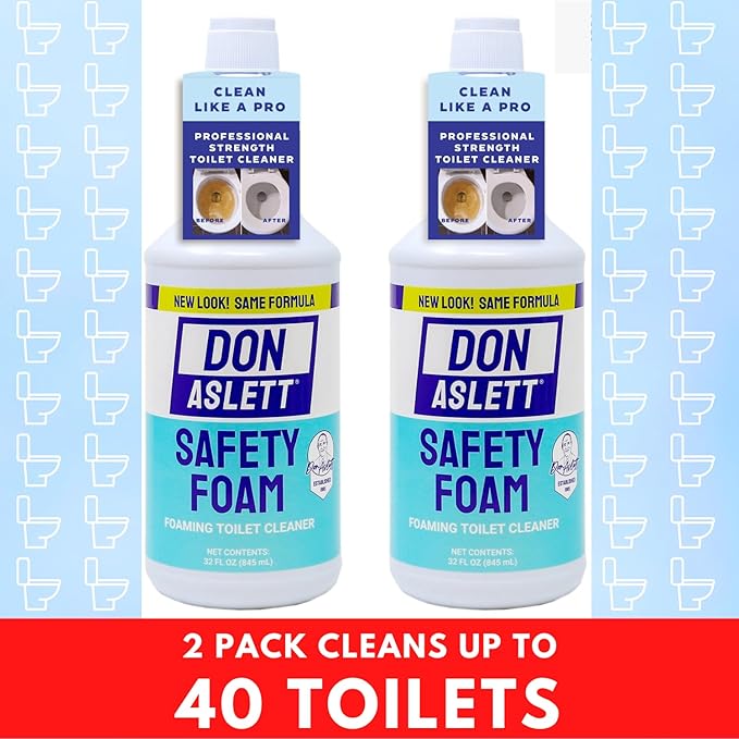 Don Aslett Safety Foam Toilet Bowl Cleaner (32 Oz Bottle Pack of 2) Acidic Detergent and Deodorizer | Cleans Hard Water and Mineral Stains in Porcelain Toilets