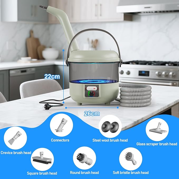 1500W Powerful Handheld Steam Cleaner with 6 Attachments - 45 Mins Runtime 1600mL Tank for Deep Cleaning Upholstery Car Kitchen Tile &amp Grout - Chemical-Free 248°F Steam (110V)